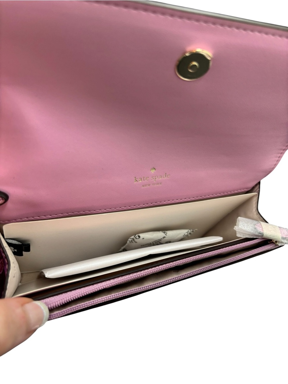 Kate Spade New York Metallic Pink Patent Clutch Wristlet + Gift Box - Picture 5 of 8